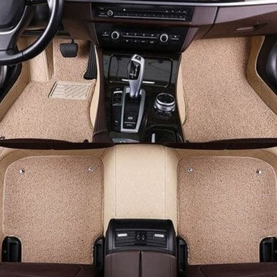 Beige Leather & Beige Coils Car Floor Mats Set