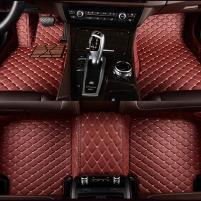 Wine Red Leather & Beige Stitching Car Floor Mats Set