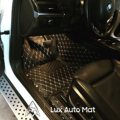 Black Leather & White Stitching Car Floor Mats Set