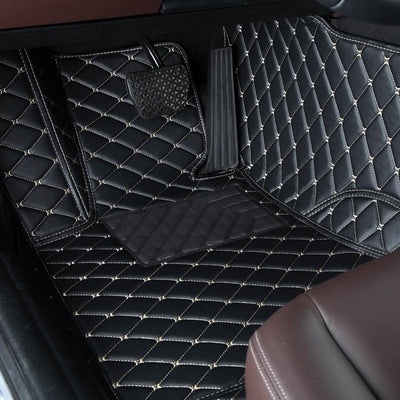 Black Leather & Beige Stitching Floor Mats Set