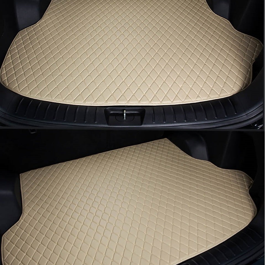 Beige Leather & Beige Stitching Car Base Trunk Mat