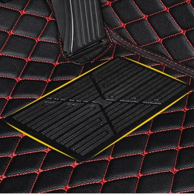 Black Leather & Red Stitching Floor Mats Set