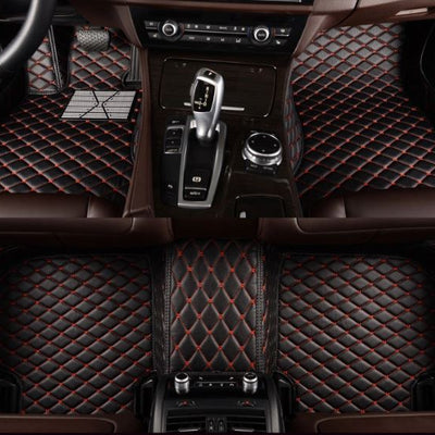 Black Leather & Red Stitching Floor Mats Set