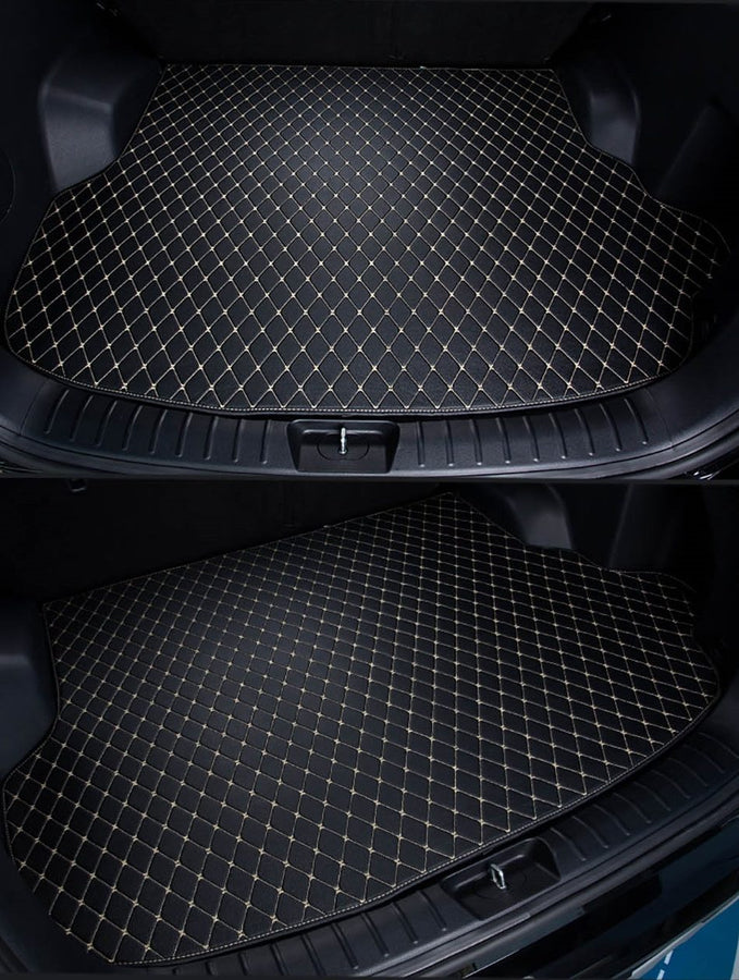 Black Leather & Beige Stitching Car Base Trunk Mat