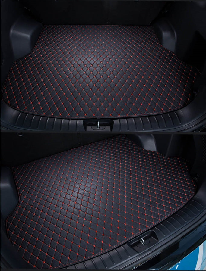 Black Leather & Red Stitching Car Base Trunk Mat