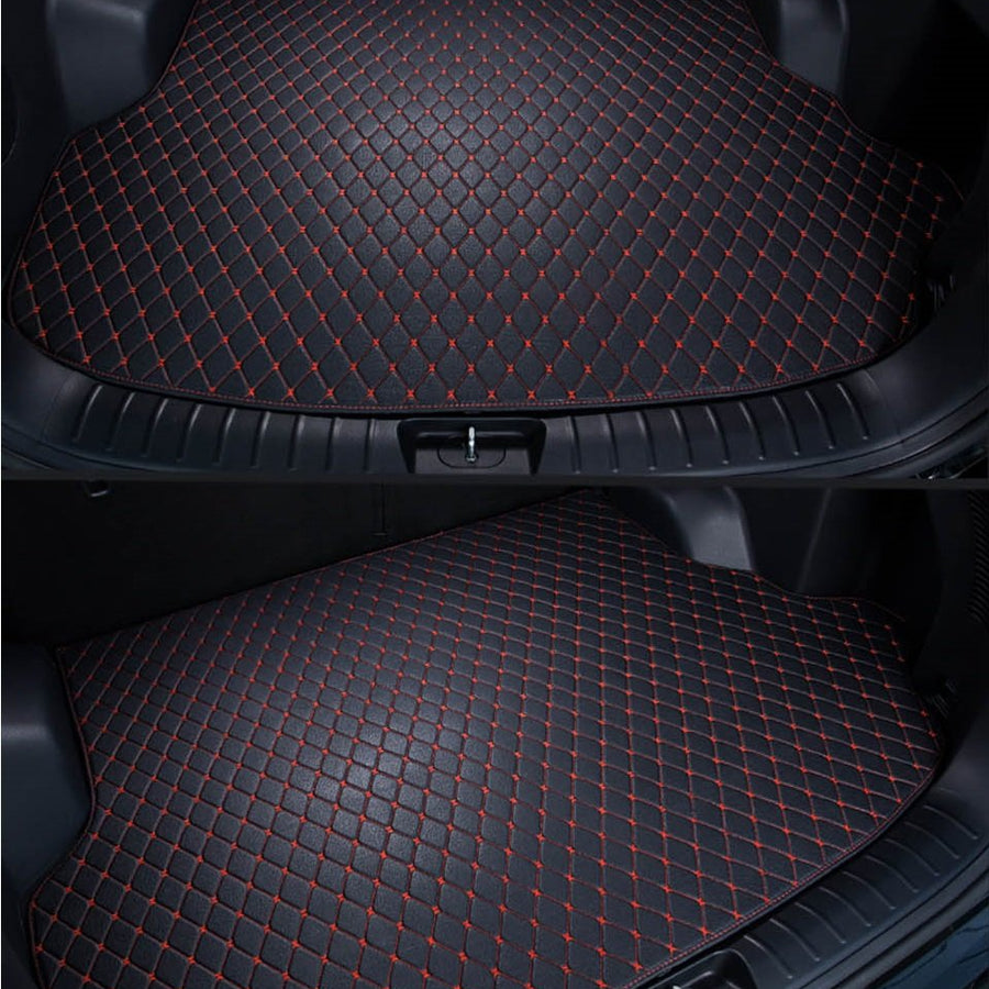Black Leather & Red Stitching Car Base Trunk Mat
