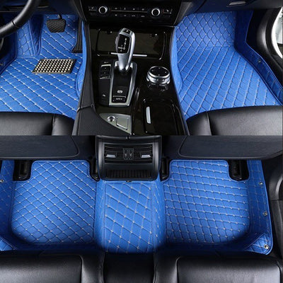 Bright Blue Leather Car Floor Mats Set