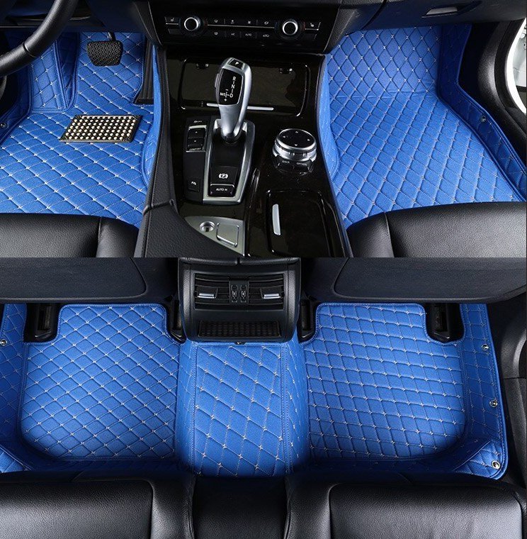 Bright Blue Leather Car Floor Mats Set