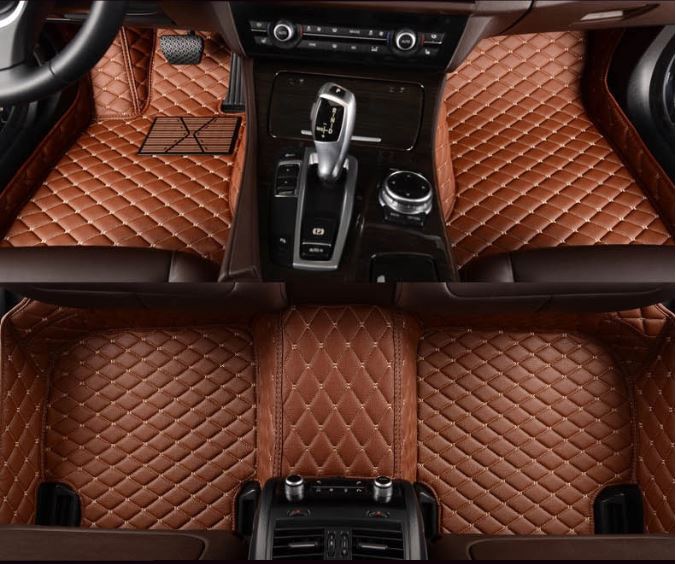 Brown Leather Car Floor Mats Set