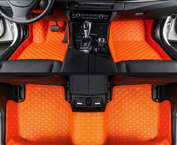 Orange Leather Car Floor Mats Set