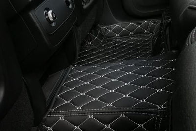 Black Leather & White Stitching Car Floor Mats Set