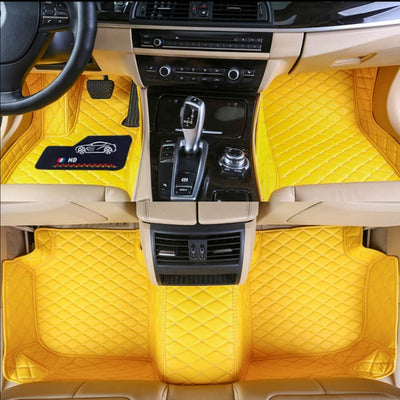 Yellow Leather Car Floor Mat Set