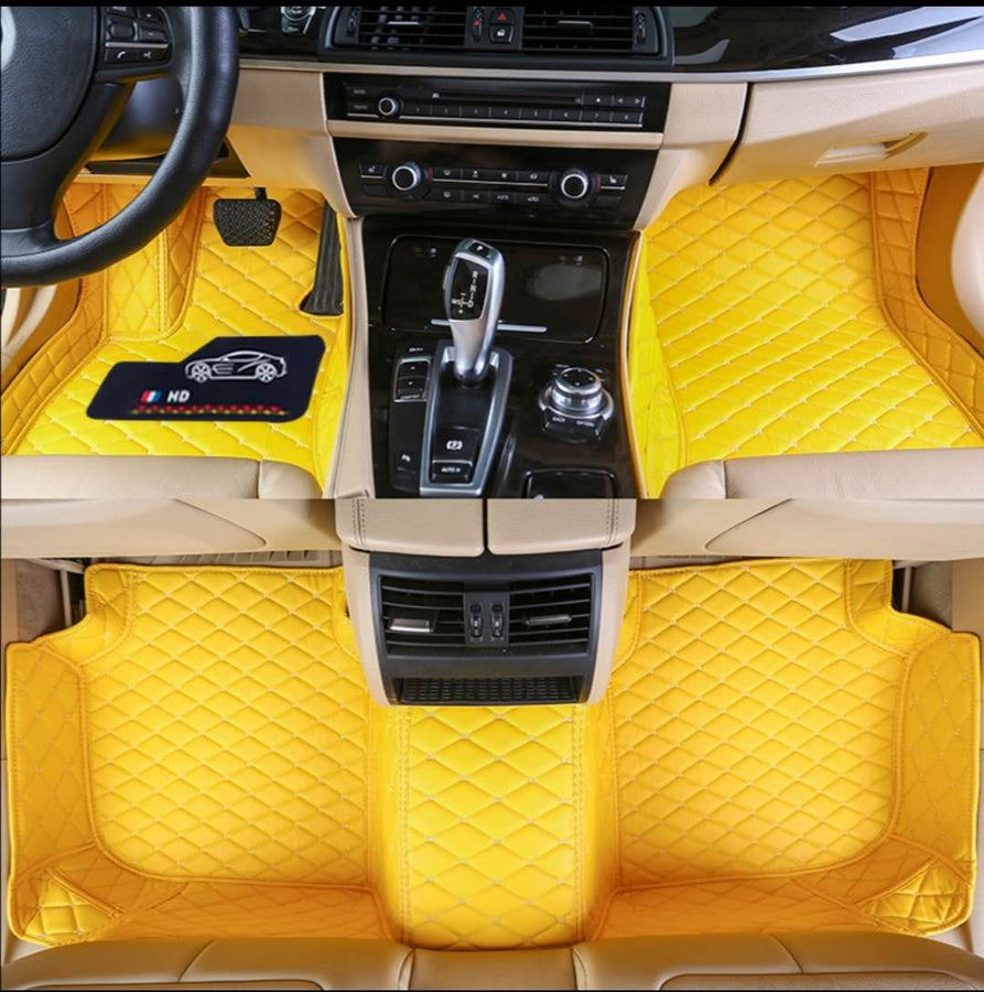 Yellow Leather Car Floor Mat Set