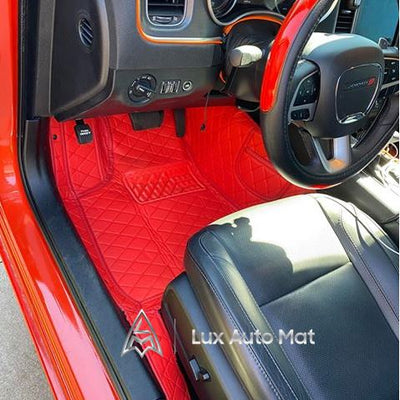 Bright Red Leather Car Floor Mats Set