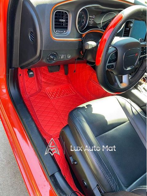 Bright Red Leather Car Floor Mats Set
